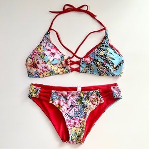 Two Piece Bikini Set Swimwear Red Large Size